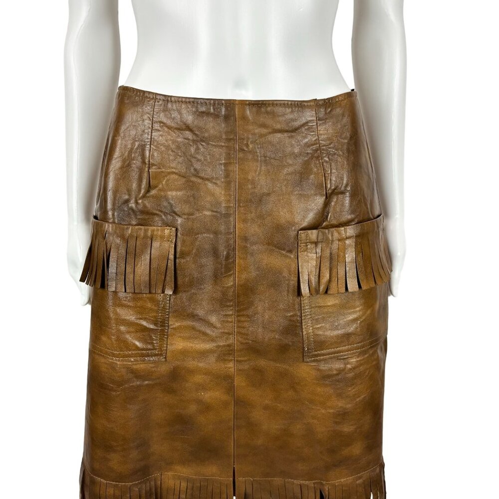 Vintage 60s Faux Leather Skirt Women's Small Brown Fringe Mini Cowgirl Western - Picture 4 of 9